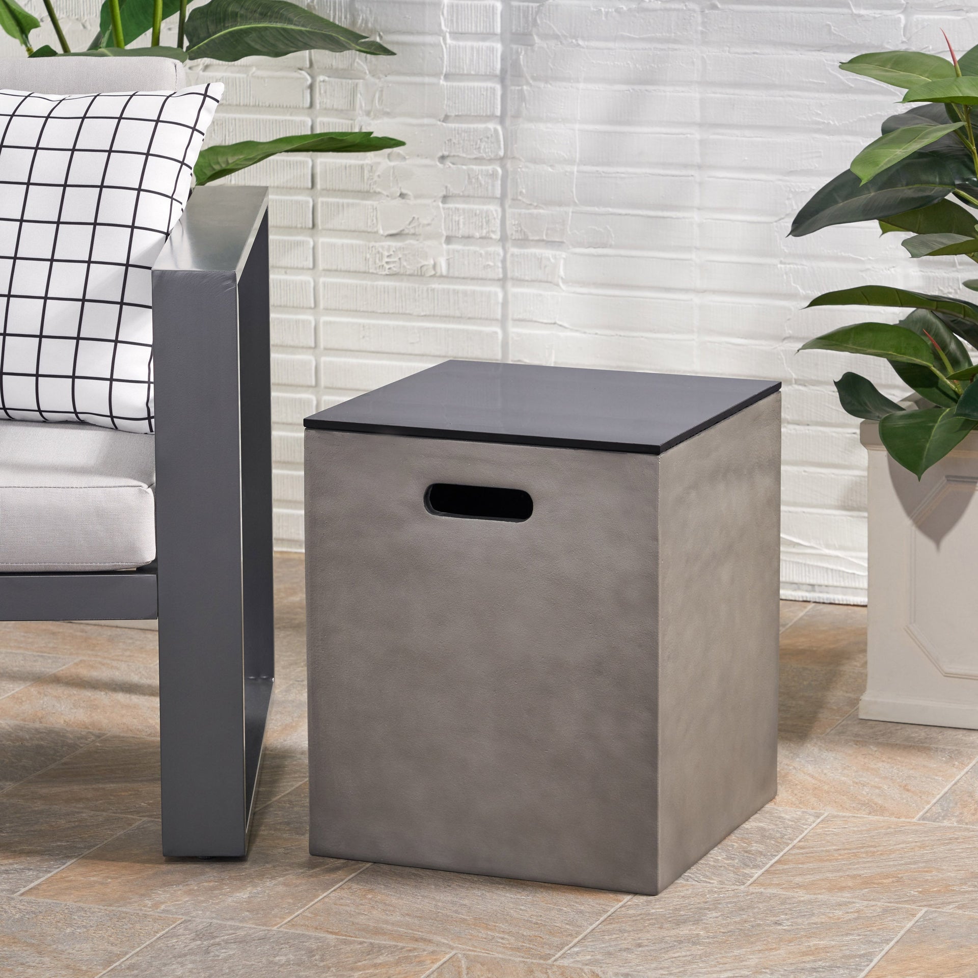 Modern Design MGO Tank Holder Side Table with Ceramic Top in Black and Gray