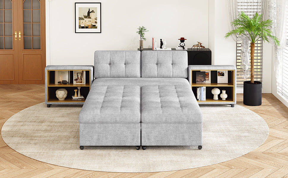 121.2' Versatile Sofa Bed Modular Sofa  Free-combined Sofa with Two Storage Racks,  Gray