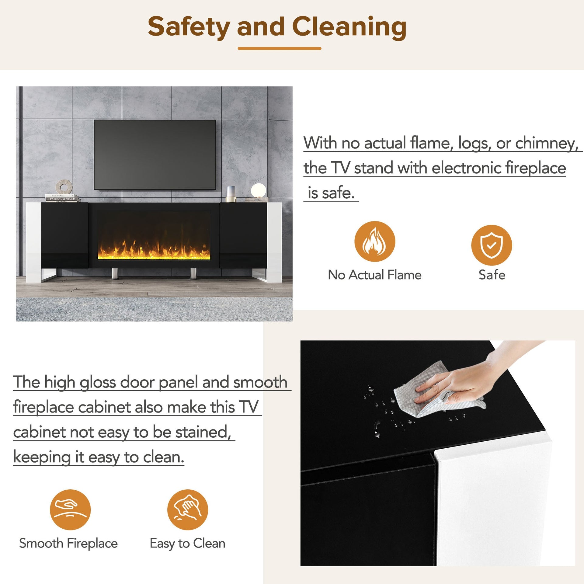 Modern TV Stand with 34.2' Non-heating Electric Fireplace