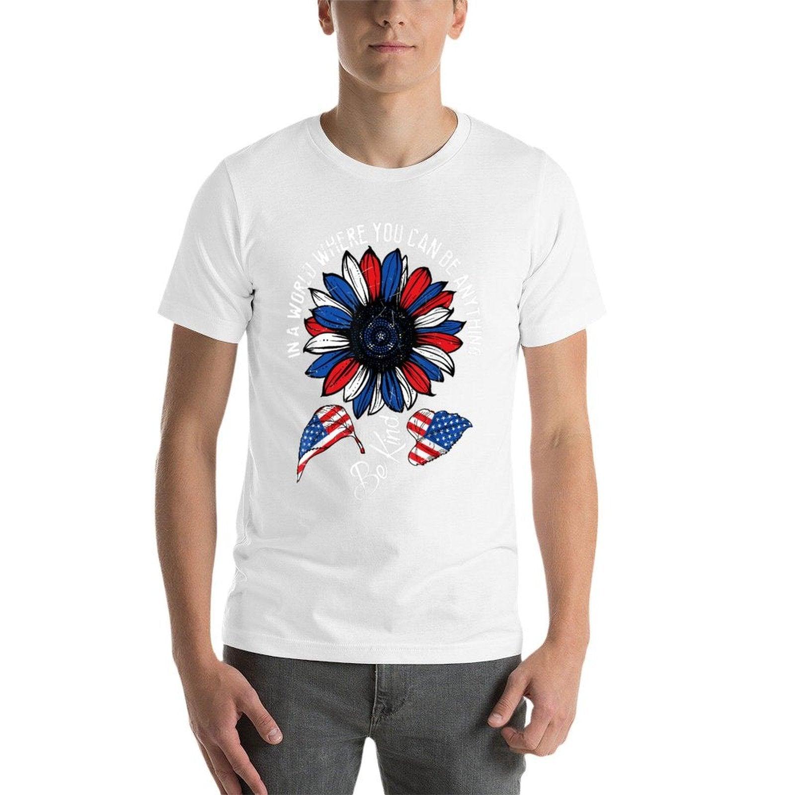 Retro Be Kind USA American Sunflower Happy 4th Of July  Soft T-Shirt