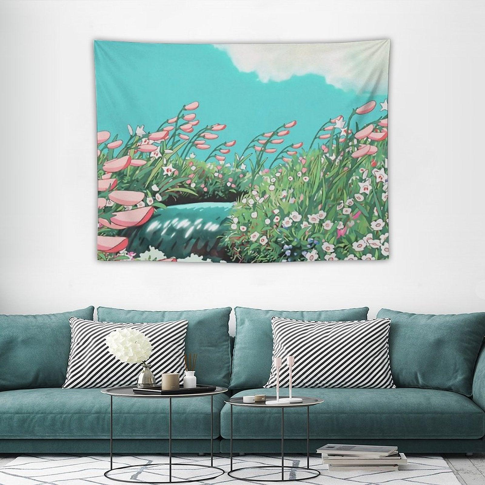 Anime Flowers in The River Scenery Tapestry