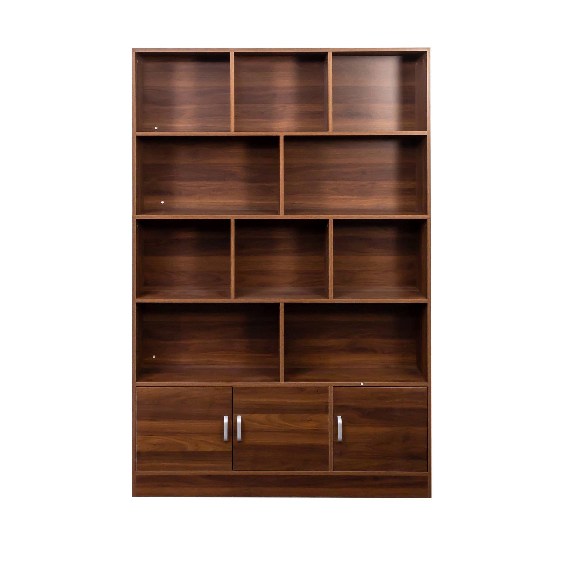 70.87' Tall Bookshelf with 10 Cubes and 3 Doors, 4-Tier Bookshelf, Open Shelf Bookcase with Cabinet, Modern Cube Storage Organizer for Living Room, and Office