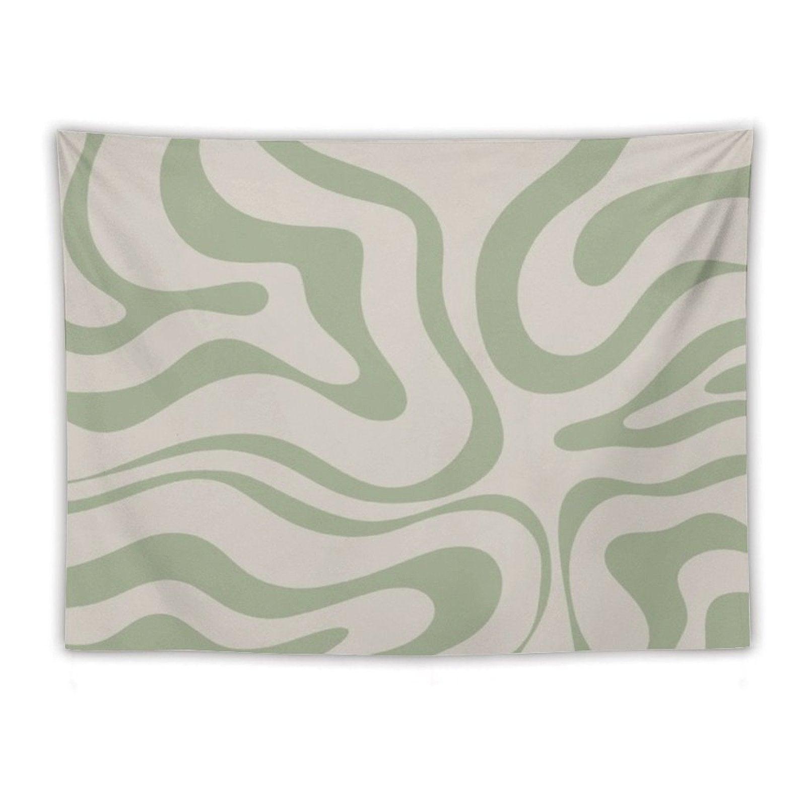 Liquid Swirl Abstract Pattern in Beige And Sage Green Tapestry