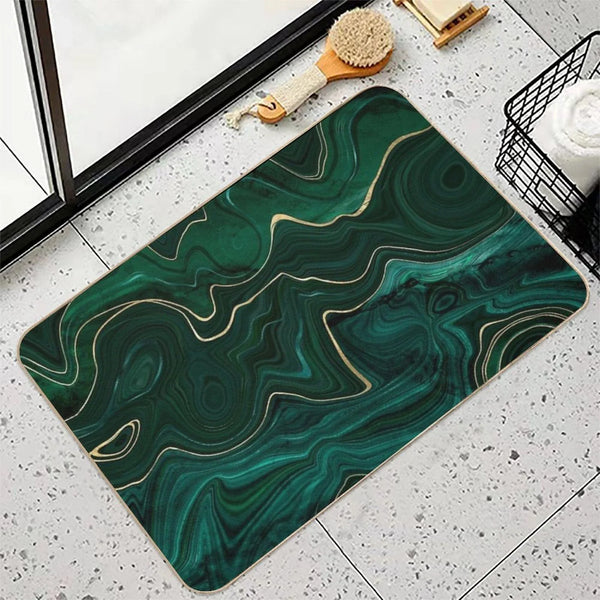 Emerald Green And Gold  Malachite Pattern Bath Mat
