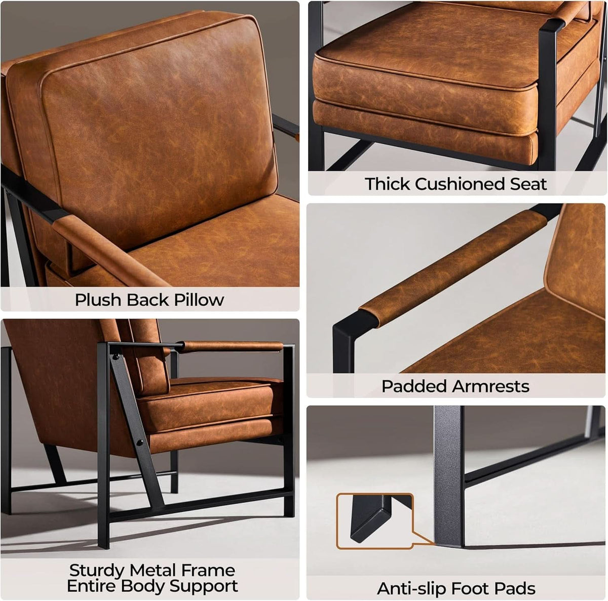 Luxurious PU Leather Armchair Set Ultrasoft Chestnut