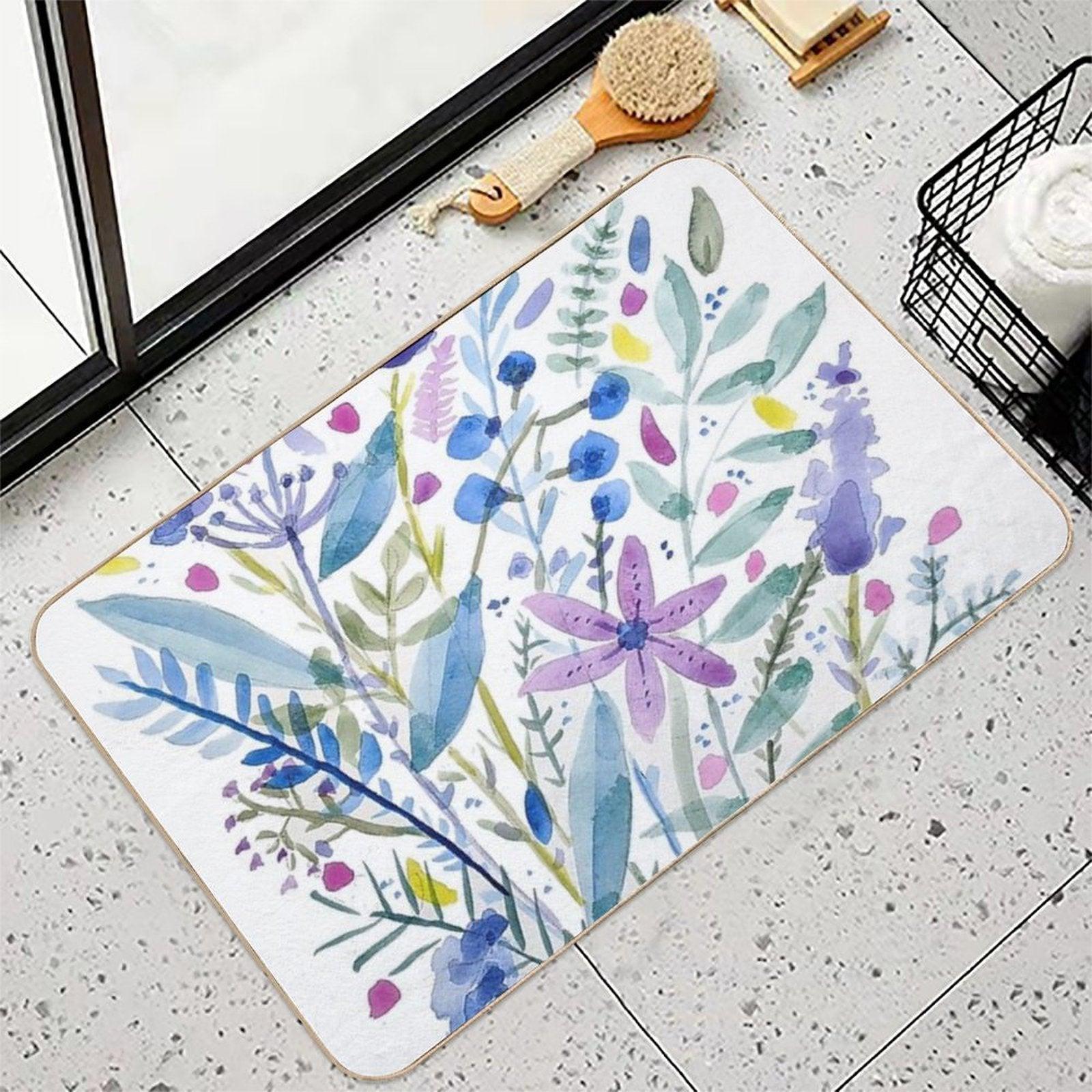 Flowers in Blue And Purple  Easy To Clean Bath Mat