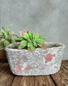 Large Concrete Oval Container with Basket Motif