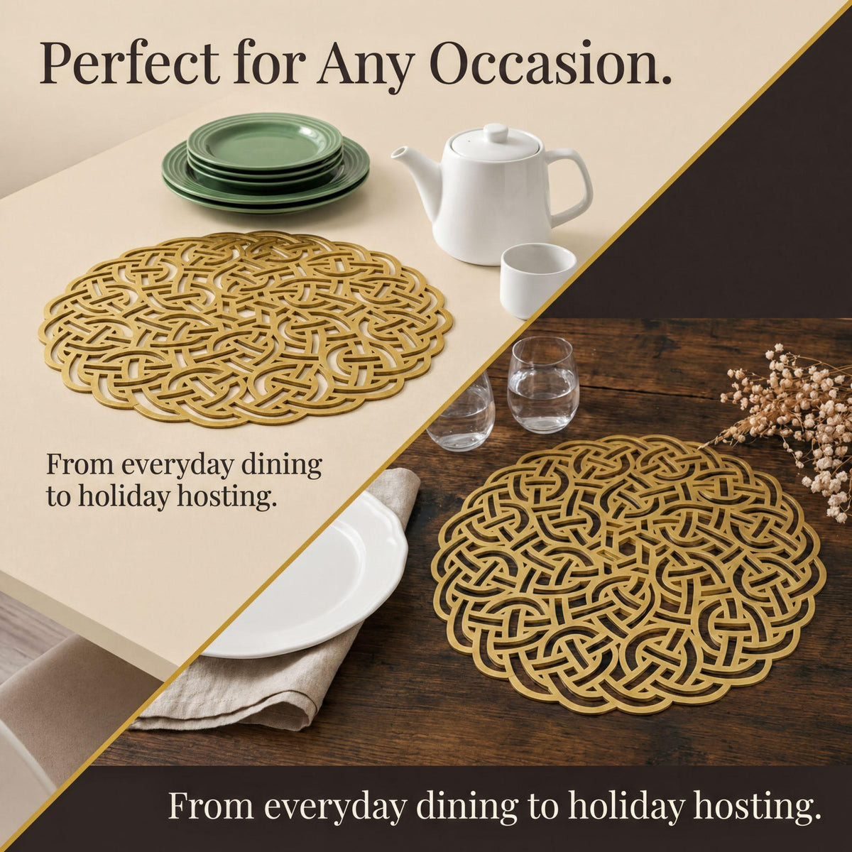Gold Wooden Trivet – Heat Resistant MDF Wood Carved Placemats for Dining Table