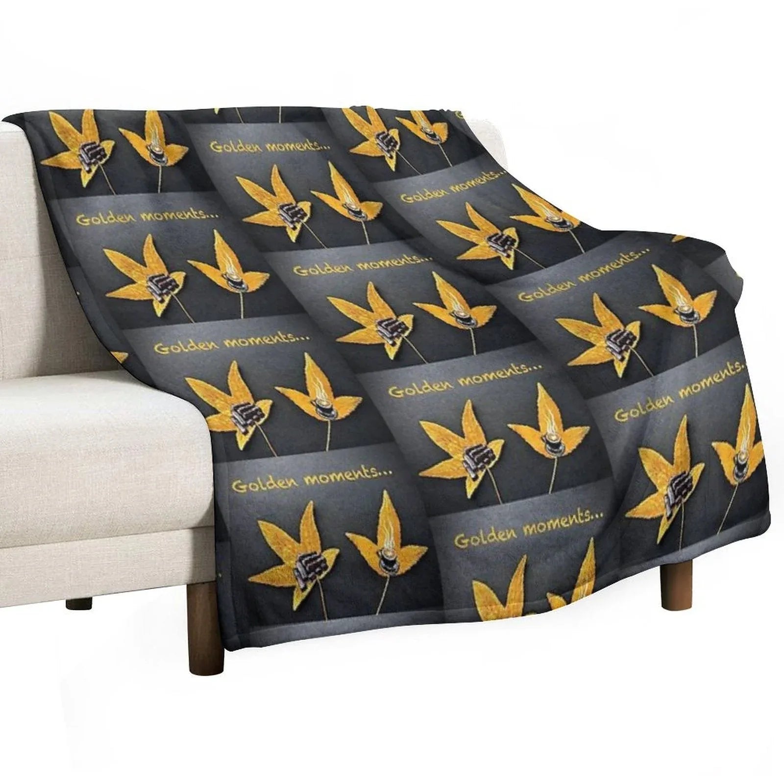 Golden Moments, Coffee And Cake Painting on Autumn Leaves Throw Blanket