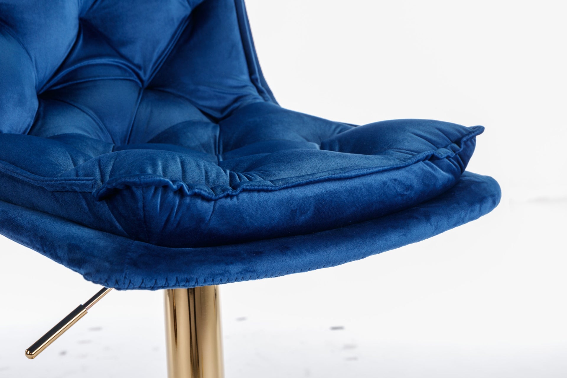 Set of 2 Bar Stools — Chrome Footrest, Swivel Height-Adjustable Velvet Seat, Golden Legs