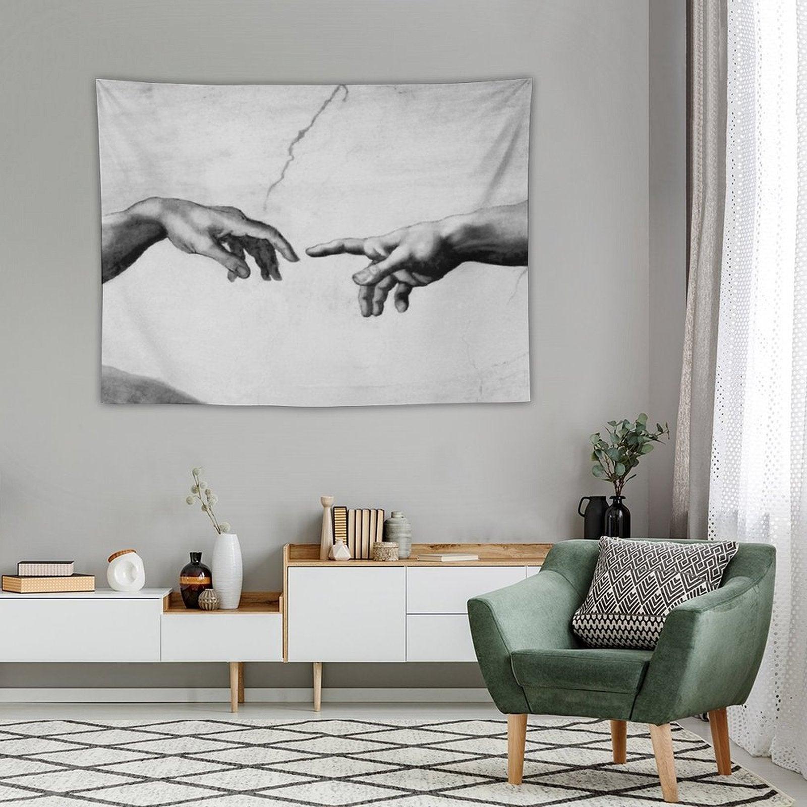 The Creation of Adam - Sistine Chapel Near-touching Hands of God And Adam Red Colorized Tapestry