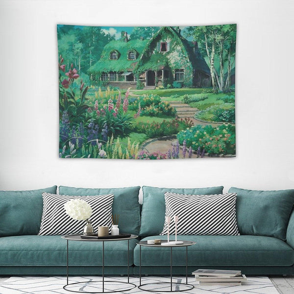 Anime Movie House with Flowers Scenery Tapestry