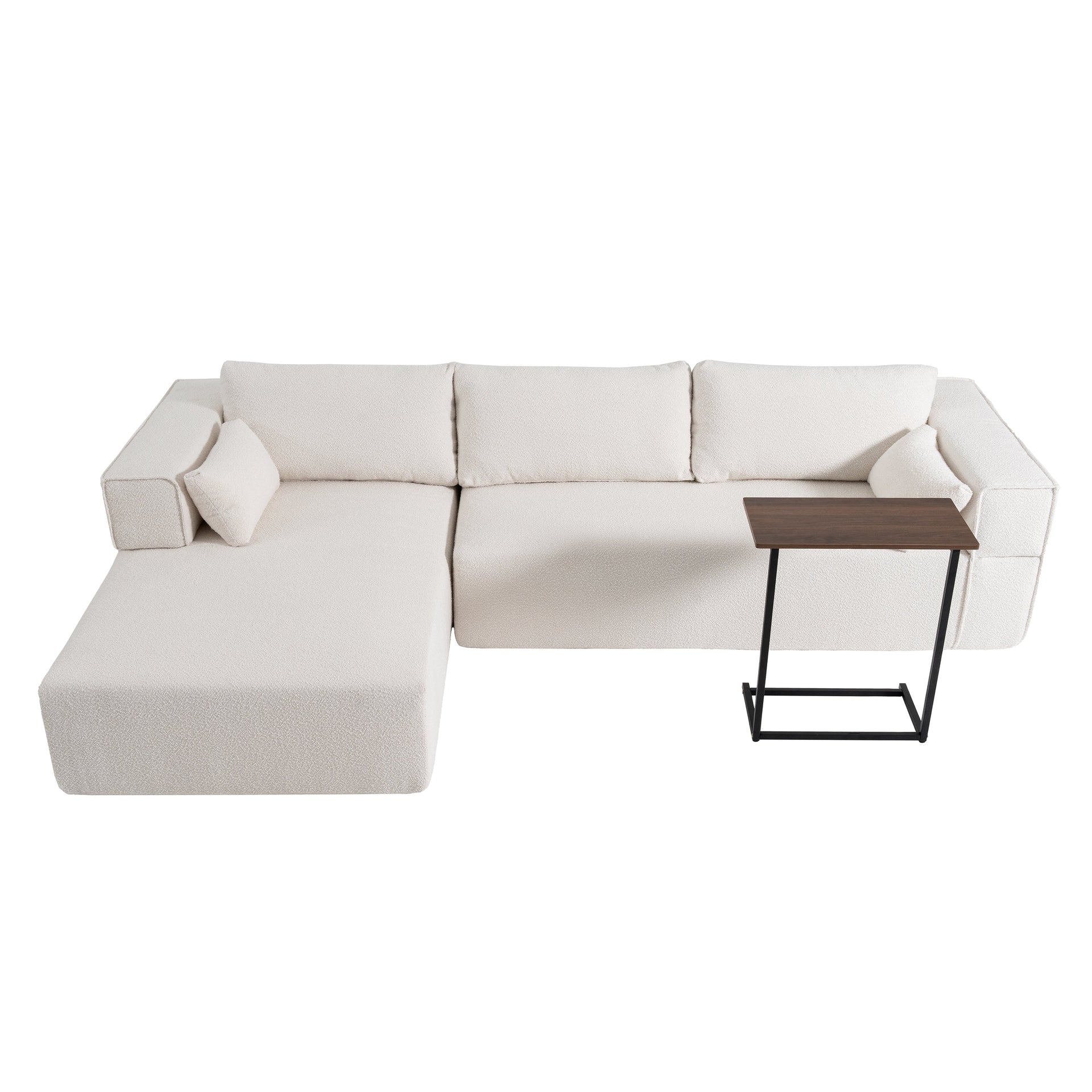 112'Modular Sectional Sofa with Free Side Table,Wide Seat,Fully Compressed,Wrinkle-resistant Boucle Fabric Couch with Chaise,Free Combination,L-Shaped Sofa for Living Room,No Assembly Required,3 Color