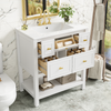 30'' Bathroom Vanity with Ceramic Sink Combo, Free Standing Single Vanity Set with 5 Drawers, Solid Wood Frame Bathroom Storage Cabinet, White