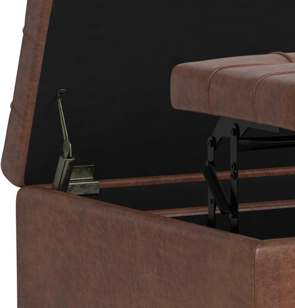 Storage Ottoman 30 Inch Distressed Saddle Brown Leatherette