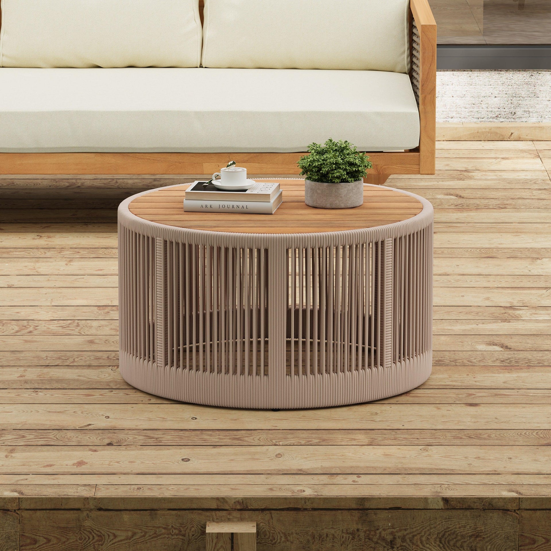 Outdoor Rattan Rope & Acacia Wood Coffee Table
