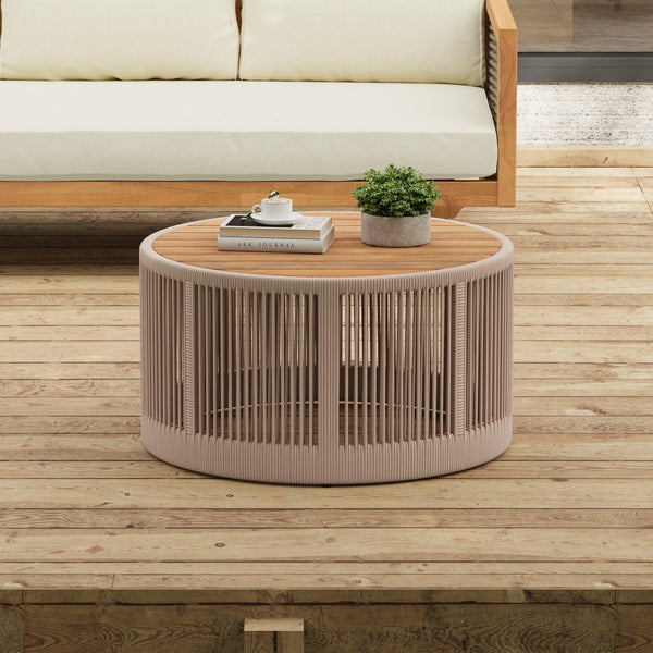 Outdoor Rattan Rope & Acacia Wood Coffee Table