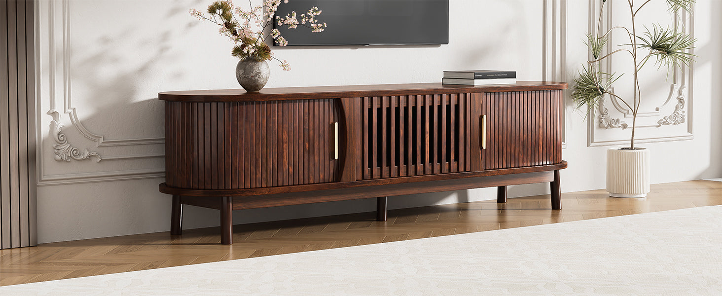 Modern Farmhouse TV Stand for 75' TVs, Wood Entertainment Center with Storage Cabinet, TV Console Table for Living Room, Bedroom