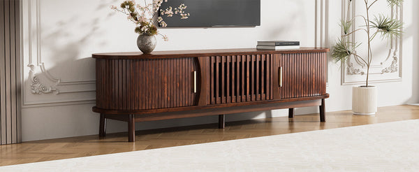 Modern Farmhouse TV Stand for 75' TVs, Wood Entertainment Center with Storage Cabinet, TV Console Table for Living Room, Bedroom