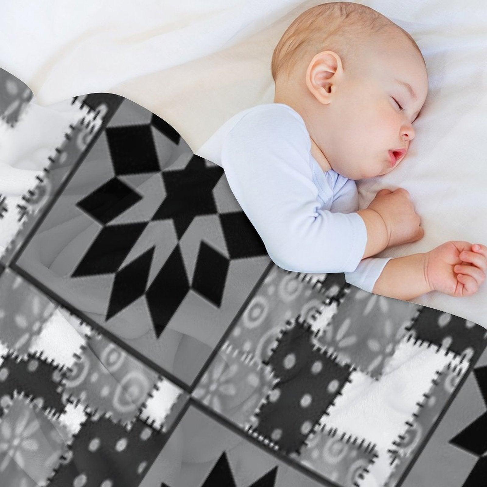 Black And White Quilted Granny Squares Quilt Throw Blanket
