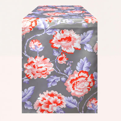 Gray Red Floral Table Runner – Printed