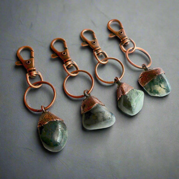 Moss Agate Keychain in Copper - Boho | Handmade by Blackbird & Sage