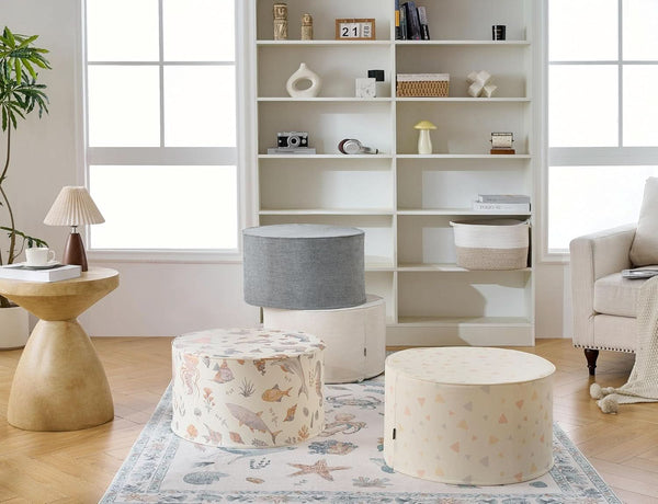 Twenty Two Inch Beige Ottoman Pouf With Ultra Premium Foam