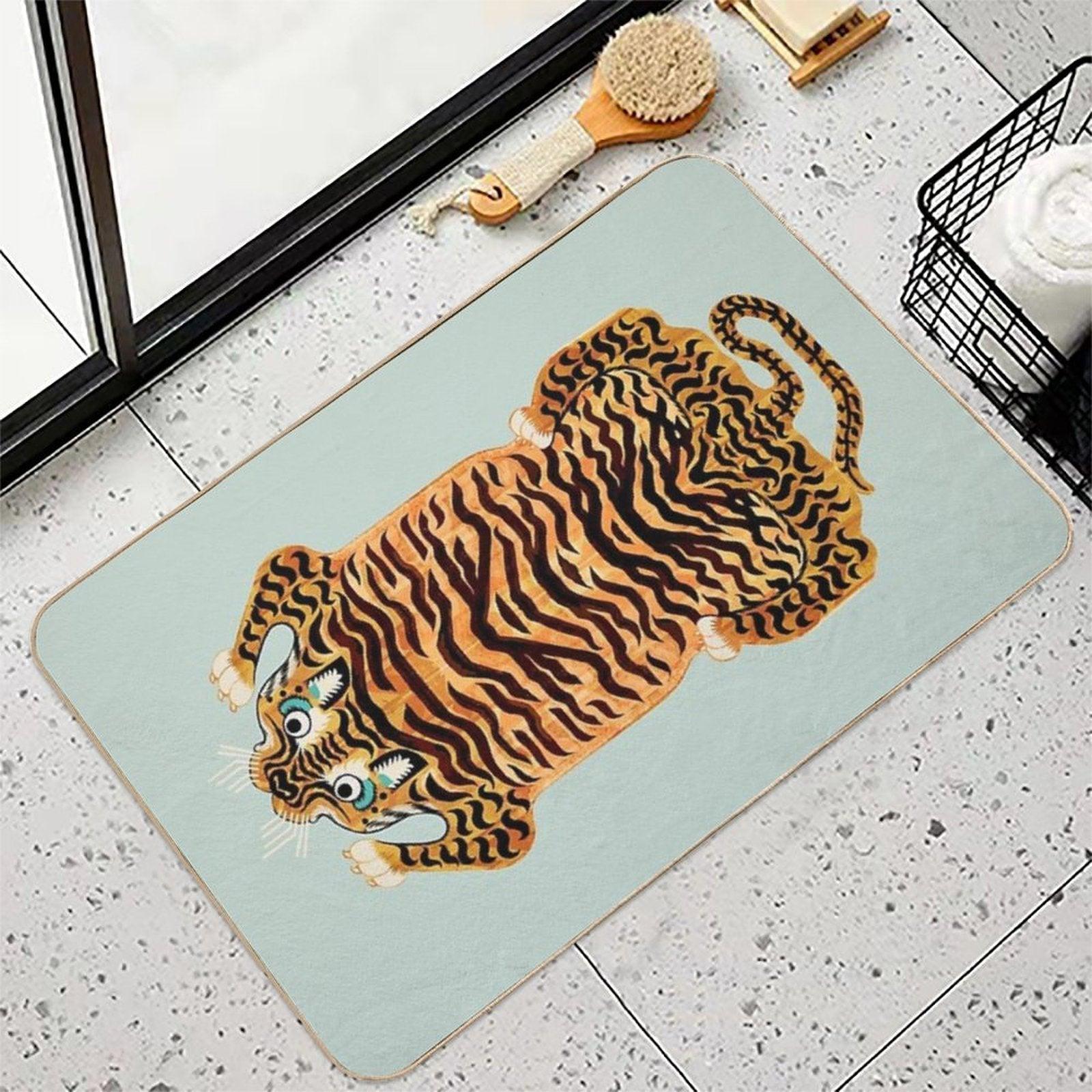 Cute Golden Tibetan Tiger Rug in Sage Bath Mat