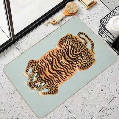 Cute Golden Tibetan Tiger Rug in Sage Bath Mat