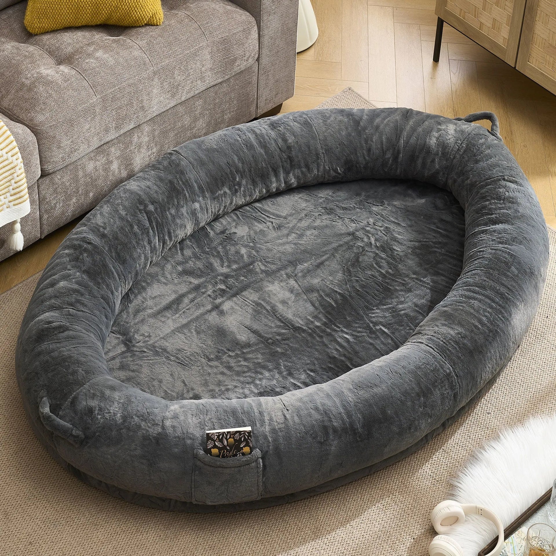 🇫🇷🇪🇪 🇸🇭🇮🇵🇵🇮🇳🇬 Human Dog Bed for Adult, Memory Foam Human Size Pet Bed for Human With Storage Pocket, Dark Gray