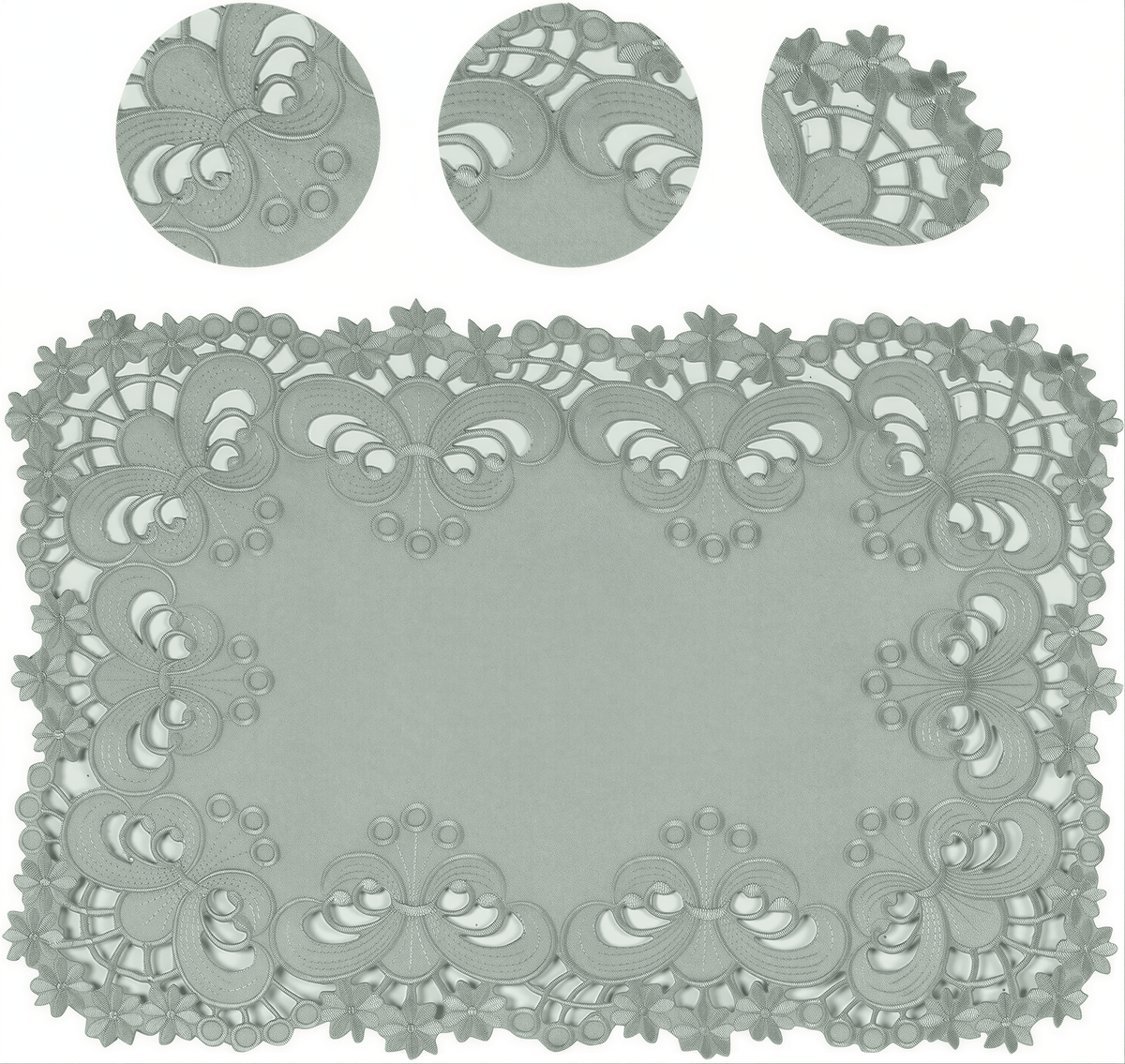 Embroidered Placemats - Gray European Embroidery Dining Table Mats | Rustic & Vintage