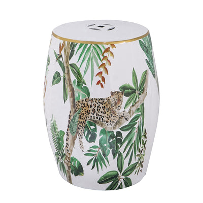 13x13x18' Ceramic Garden Stool, Jungle-themed Accent Side Table