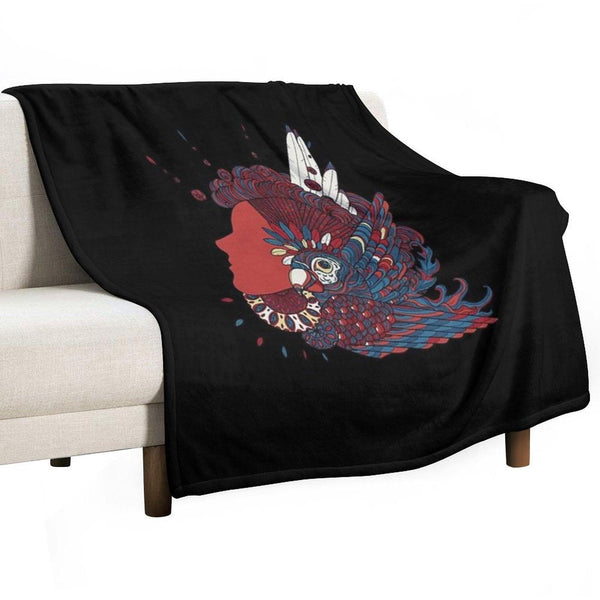 A Girl with Feathers in Her Hair Throw Blanket