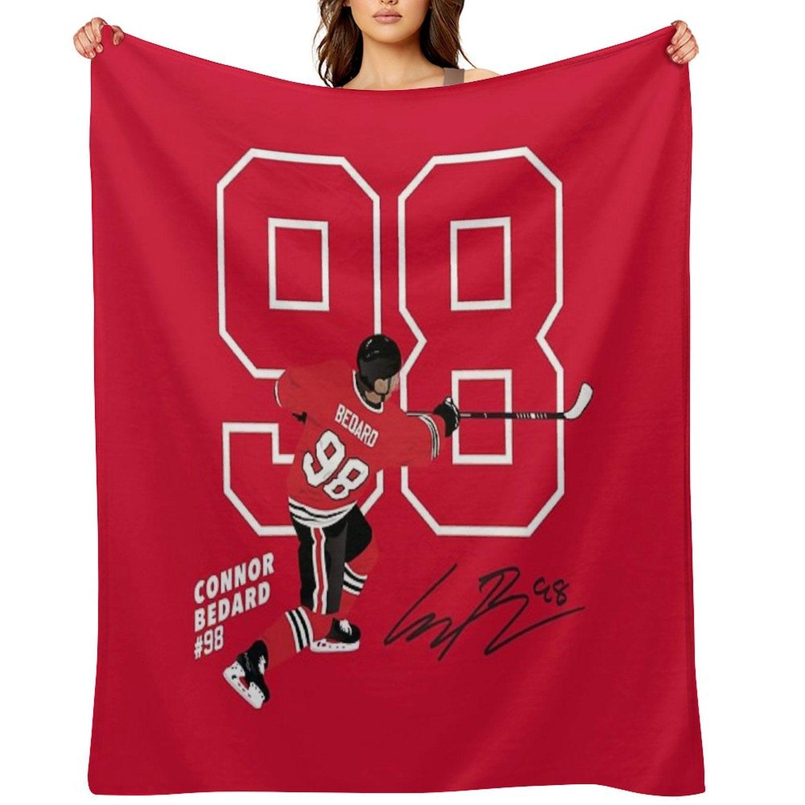Connor Bedard Blackhawks #98 Signature Art Throw Blanket