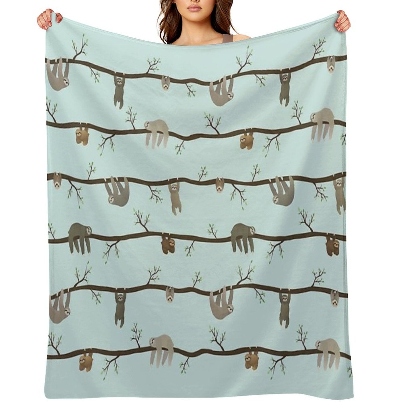 Sloths (blue) Shrink-resistant Throw Blanket