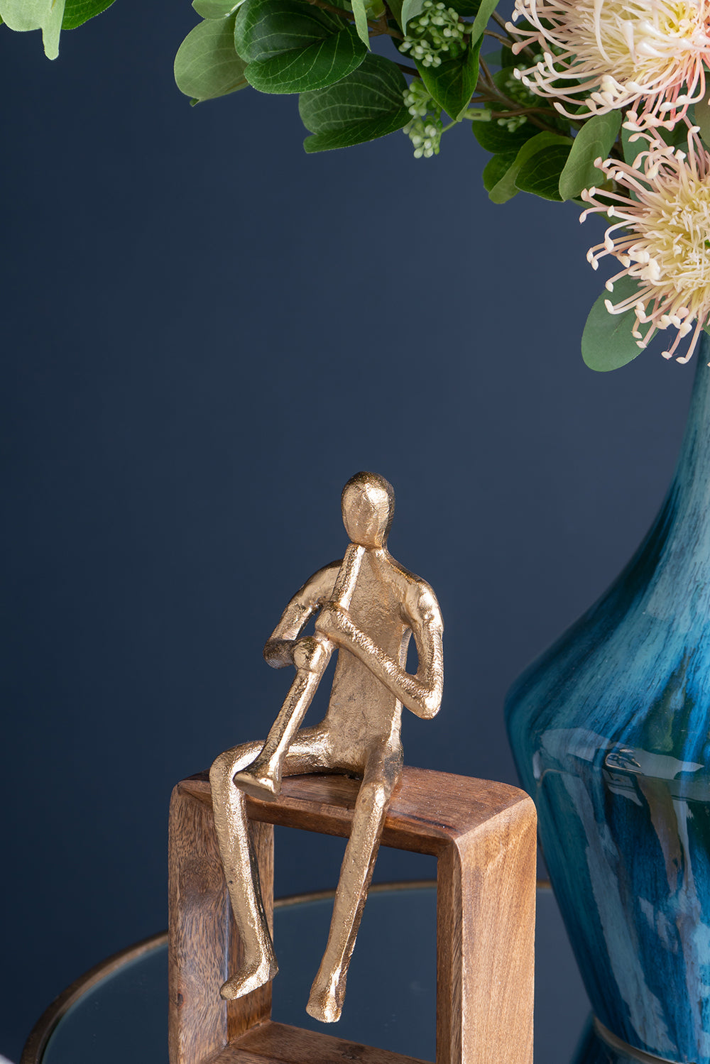 Musician Figure Sculpture with Mango Wood Base Decorative Tabletop Accent