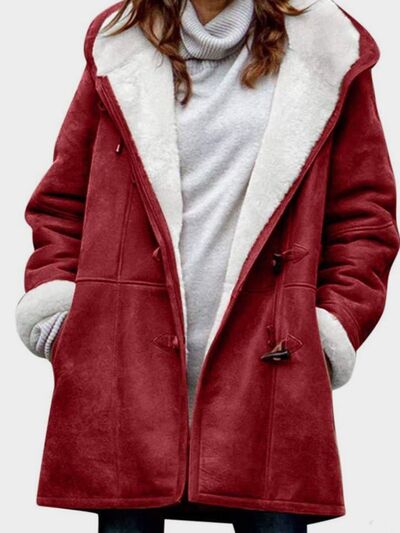 Full Size Pocketed Long Sleeve Hooded Toggle Jacket – Stylish & Functional Outerwear for Women