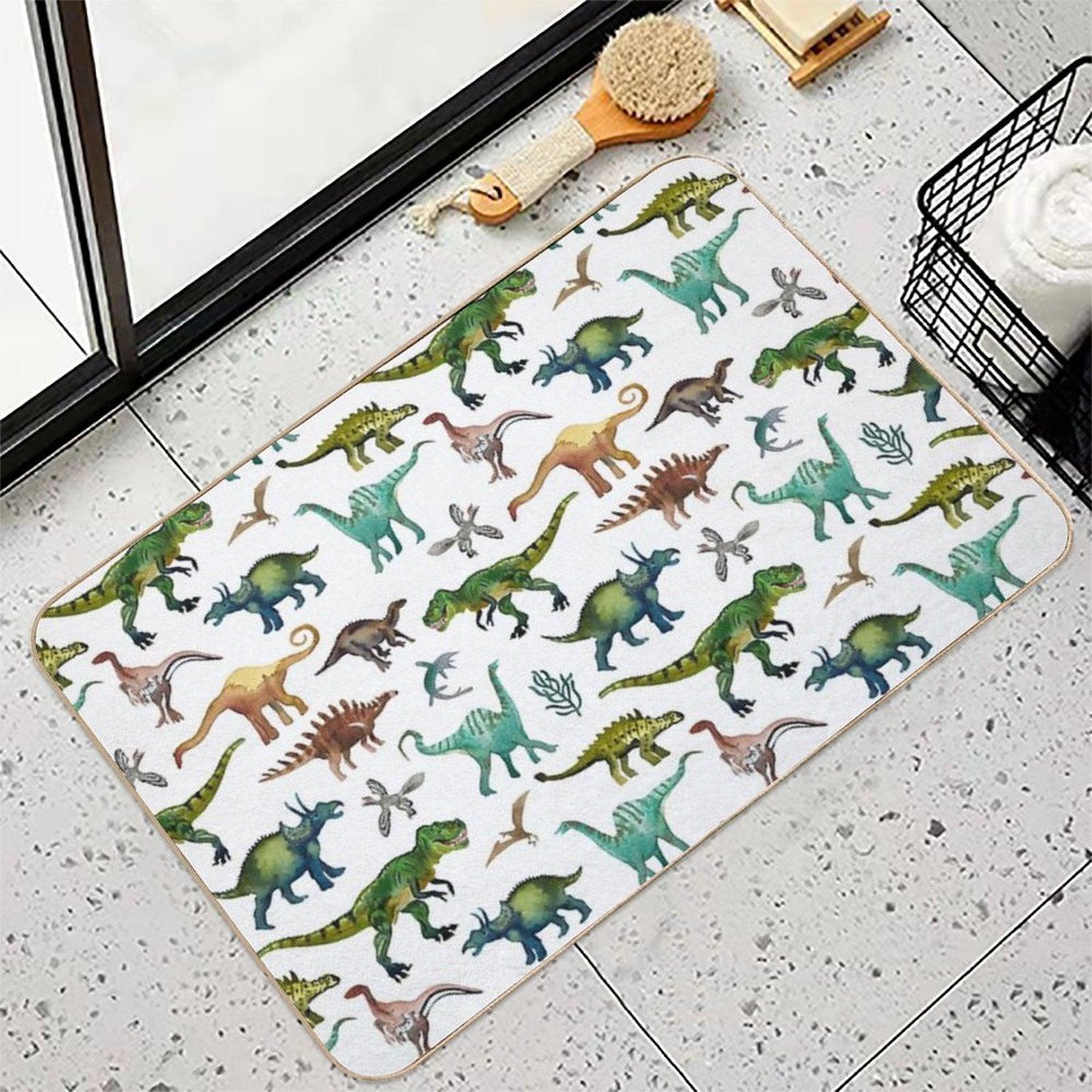 Dino-Mite Dreams for Kids  Trendy Dinosaur Pattern  Unique Gift Idea. Bath Mat