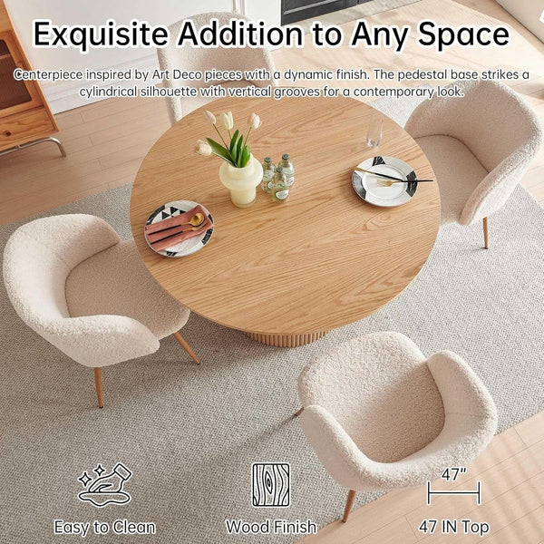 Forty Seven Inch Round Dining Table Oak Finish Chairs
