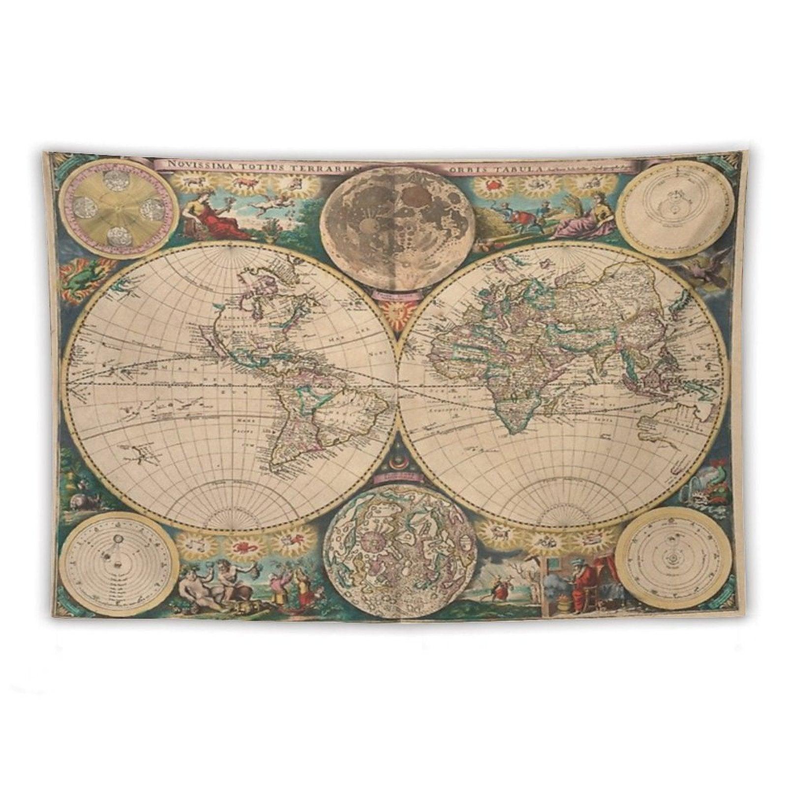 Vintage Map of The World (1672) 2 Tapestry