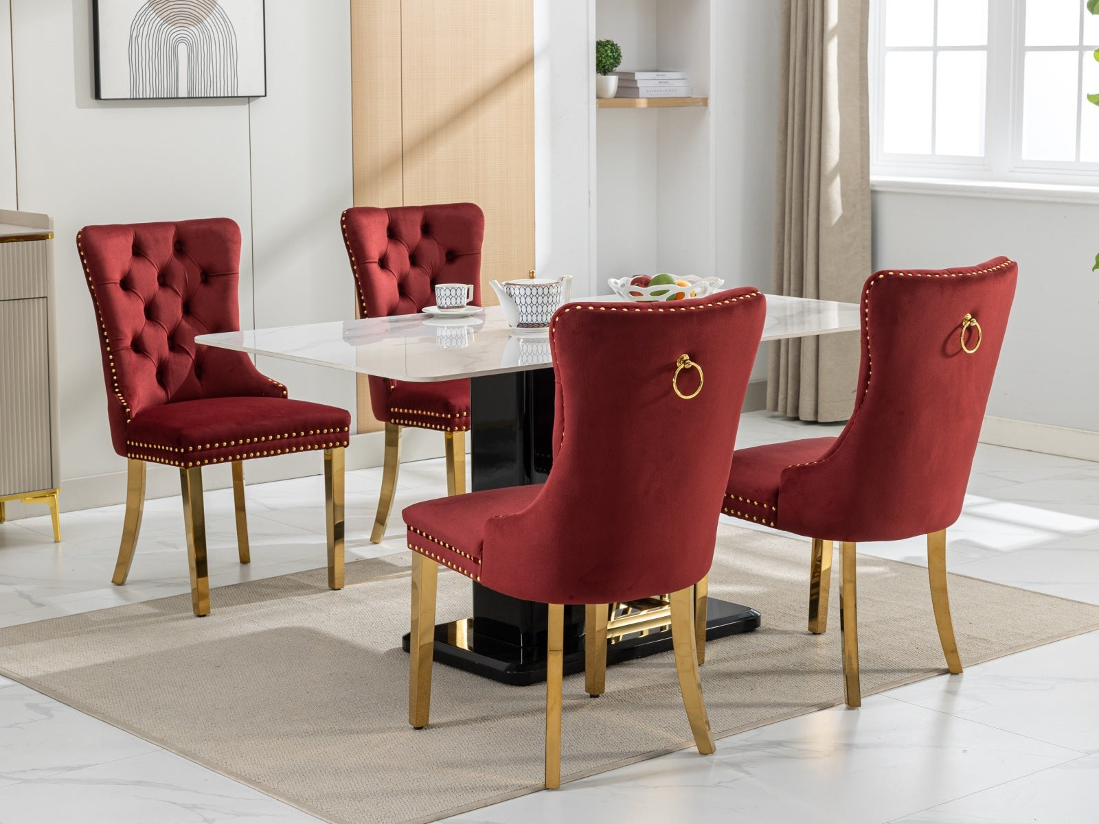 Nikki Collection Modern Tufted Solid Wood Velvet Upholstered Dining Chair with Gold Legs