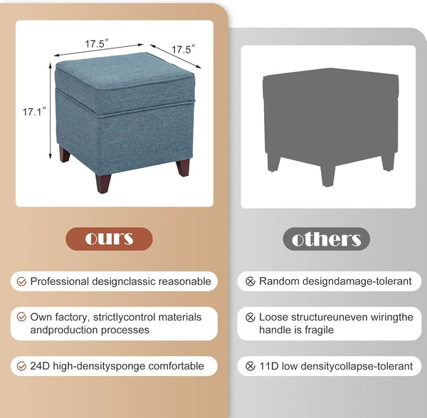 Seventeen Inch Electric Blue Storage Ottoman Hinged Lid