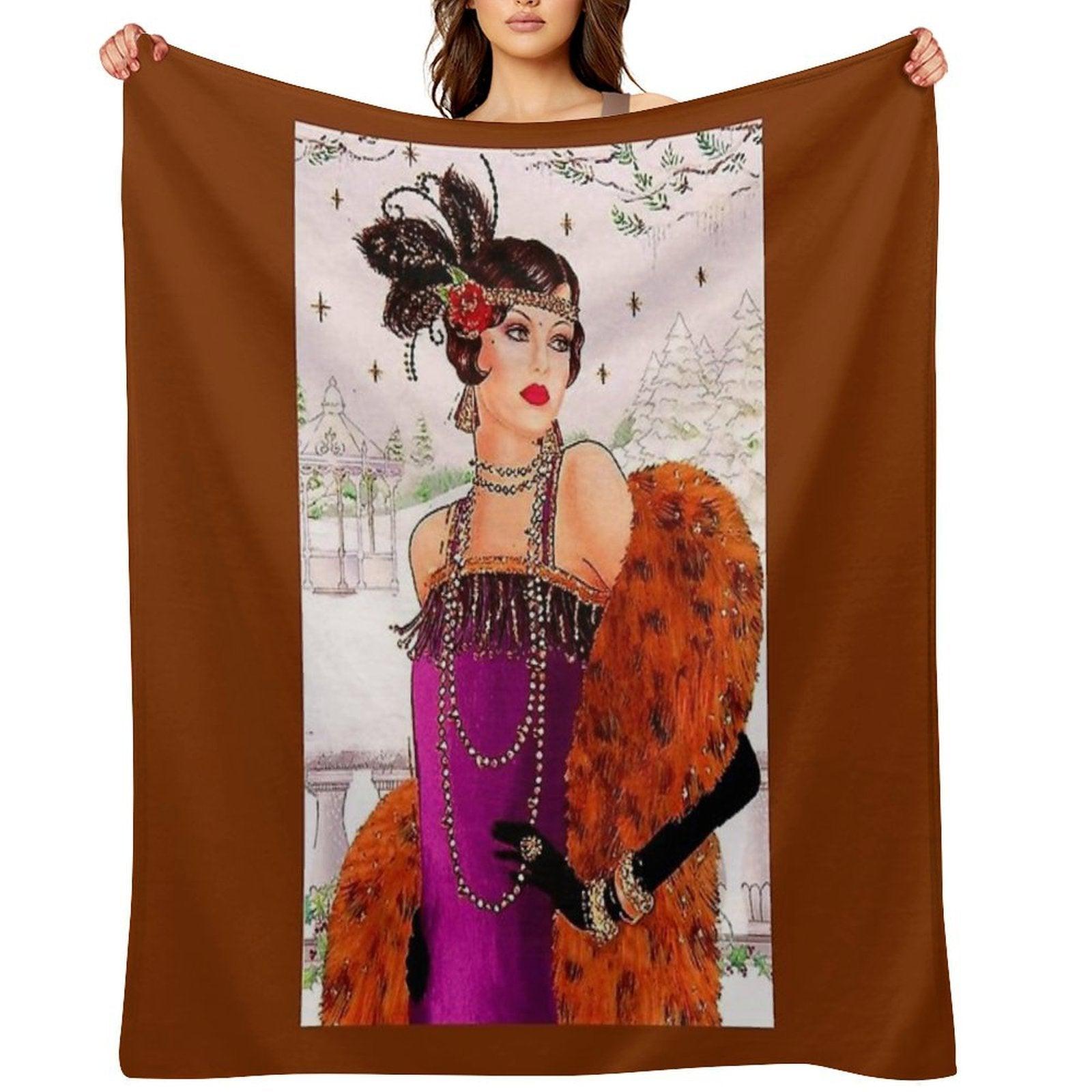 FLAPPER in PURPLE  Vintage 1925 Art Deco Print Throw Blanket