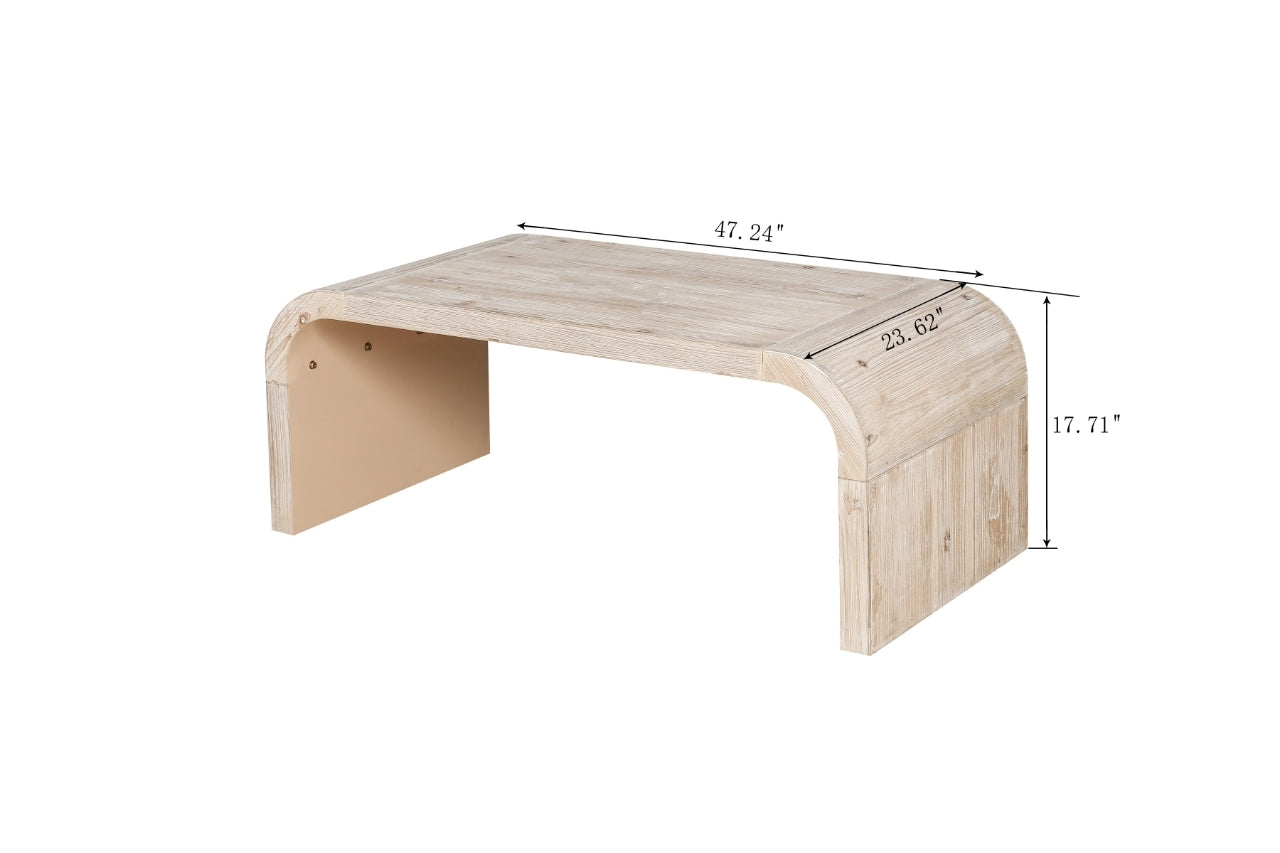 Farmhouse Vintage Crafts Coffee Table,Curved Art Deco Design, Easy Assembly, 48' W x 24' D x 18'(Natural Wood Washed)