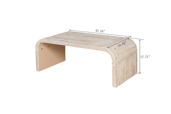 Farmhouse Vintage Crafts Coffee Table,Curved Art Deco Design, Easy Assembly, 48' W x 24' D x 18'(Natural Wood Washed)