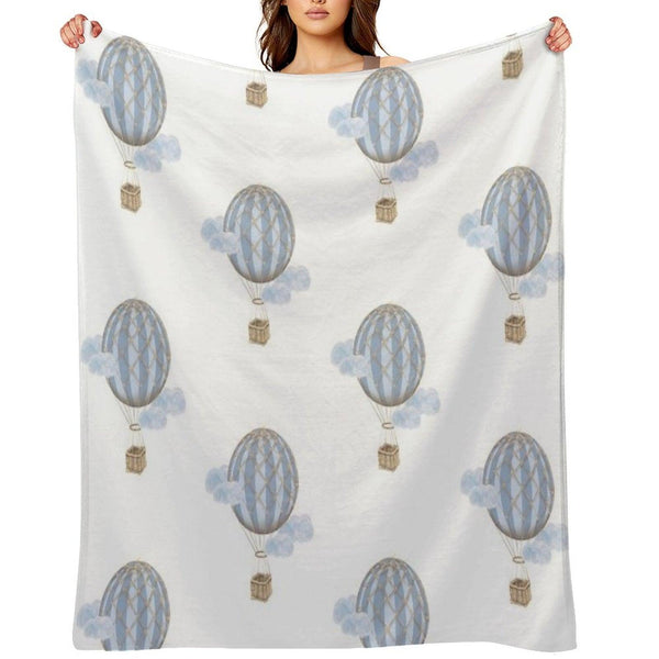 Blue Vintage Hot Air Balloon Throw Blanket