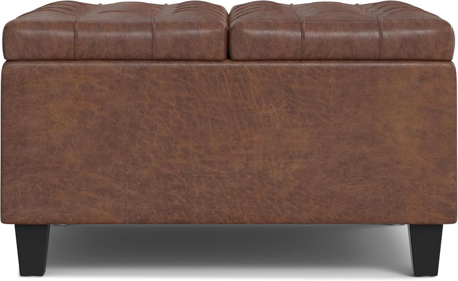 Storage Ottoman 30 Inch Distressed Saddle Brown Leatherette