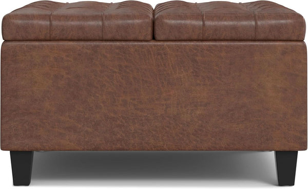 Storage Ottoman 30 Inch Distressed Saddle Brown Leatherette