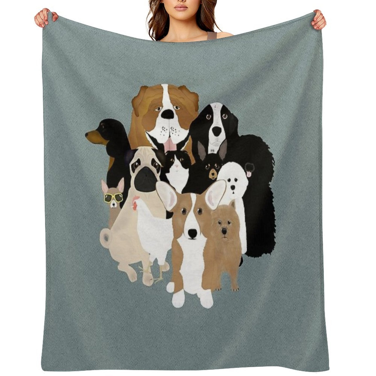 Dogs, A Cat And A Chicken Velvety-soft Throw Blanket