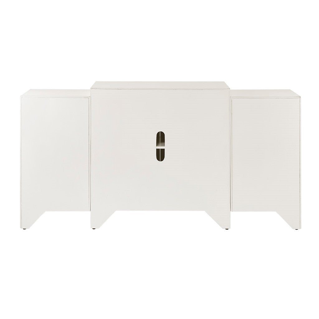 Verona Dining Buffet Server Quaterfoil Design Kitchen Storage Cabinet with Mirrored Doors - cream